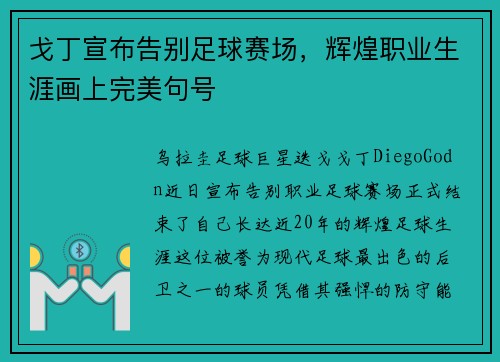 戈丁宣布告别足球赛场，辉煌职业生涯画上完美句号